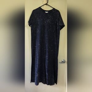 Navy Blue & Tan Acid Wash T-Shirt Dress